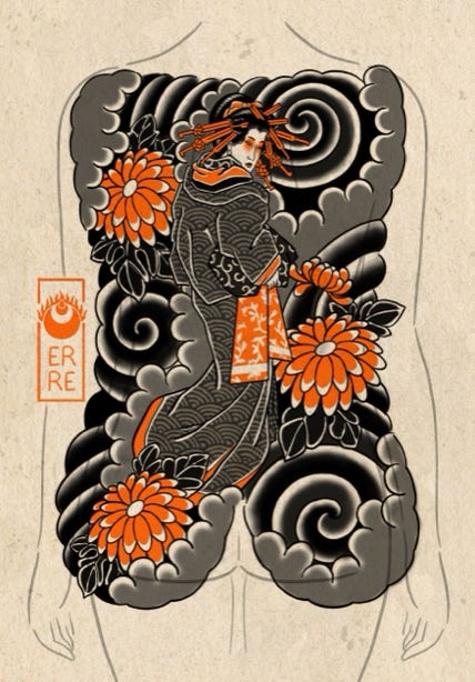 Tatuajes japoneses y ornamentales personalizados en Badalona. Erre Tattoo, creatividad y técnica en cada diseño.